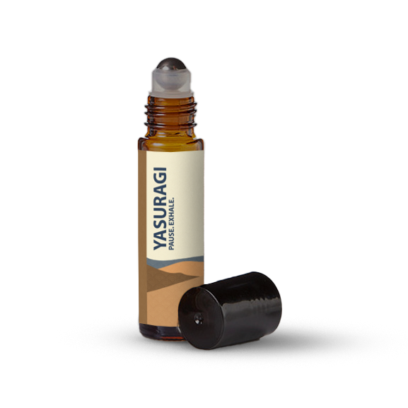 Yasuragi essential oil roller bottle on a transparent background.
