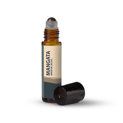 Mangata essential oil roller bottle on a transparent background.